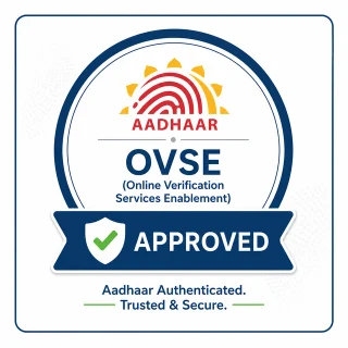 UIDAI OVSE-approved badge — Aadhaar Online Verification Services Enablement
